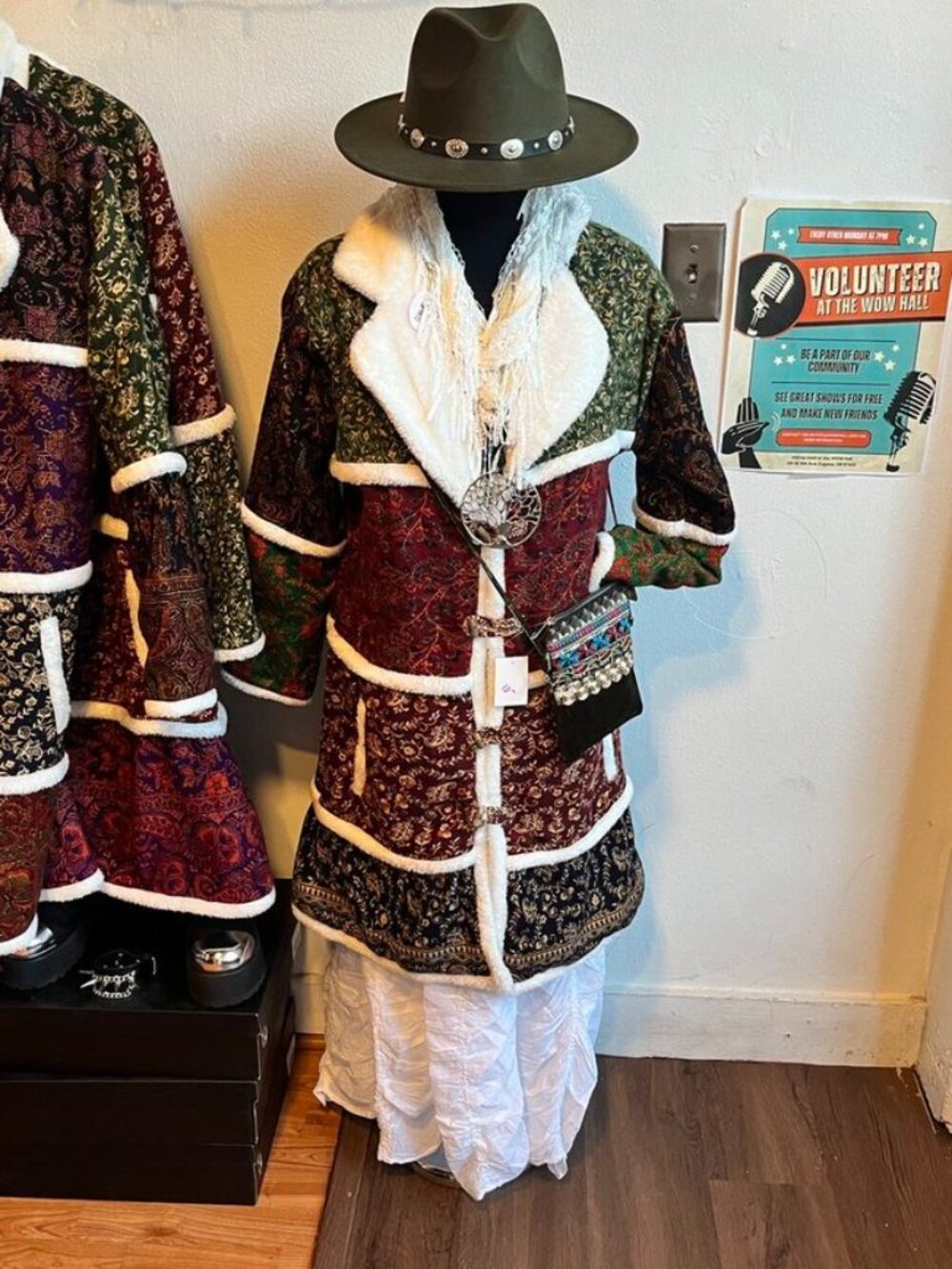 Jayli Patchwork Paisley Faux-Shearling Trim Coat - Multi Color EUC
